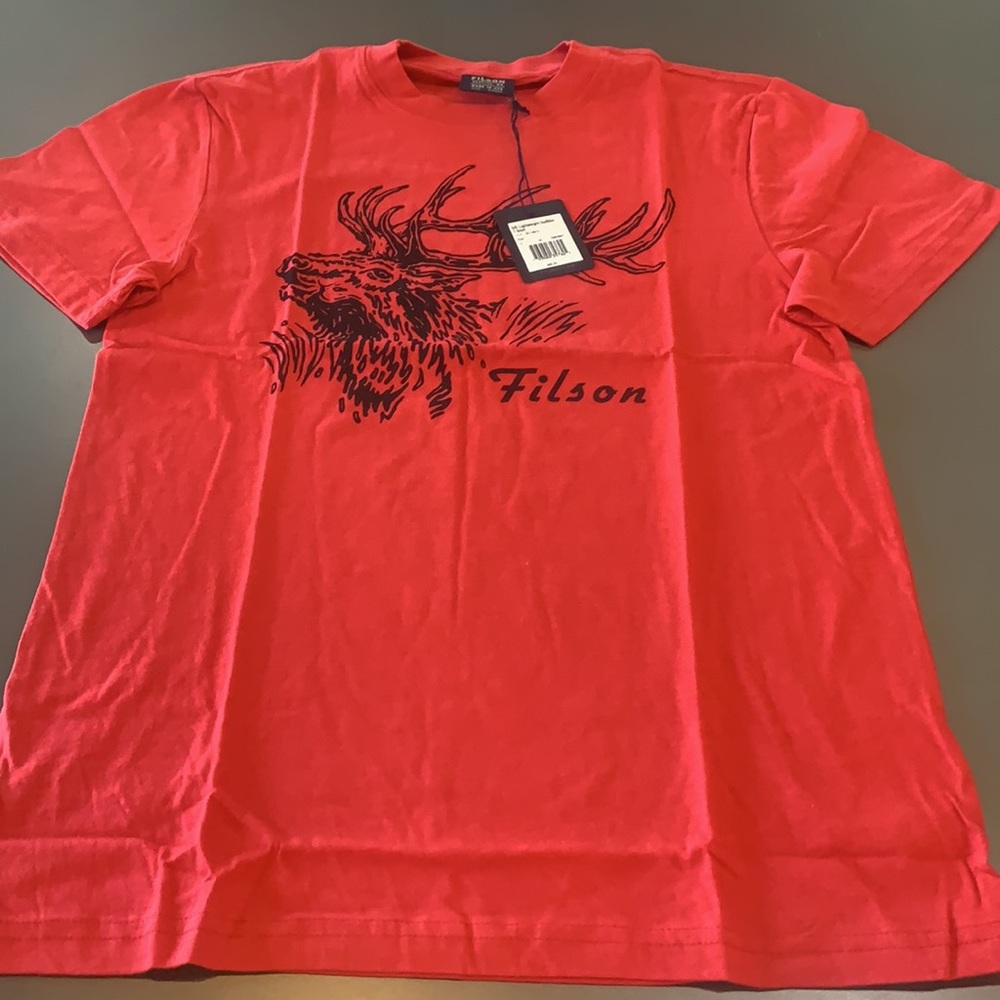 Filson Red Short Sleeve Graphic Tee with Black Elk Illustration